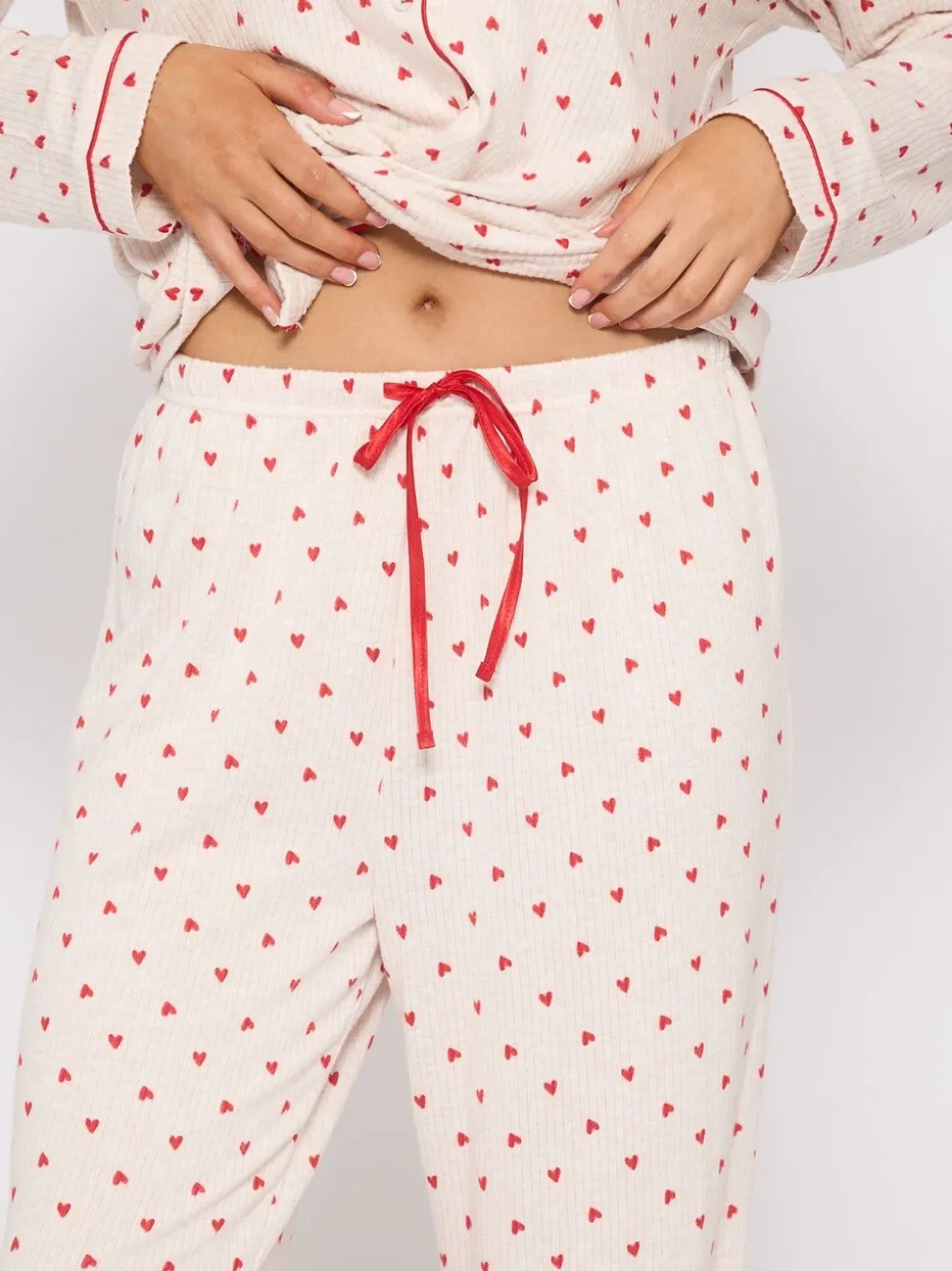 Loungeable Brushed Knit Heart Printed Traditional Long Sleeve Pyjamas