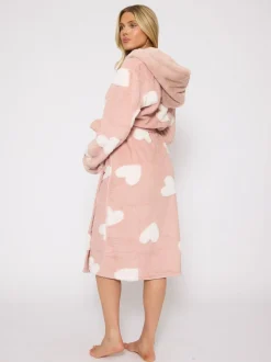 Loungeable Jaquard Heart Midi Hooded Dressing Gown