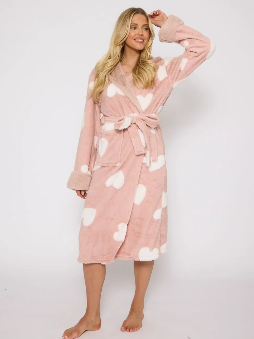 Loungeable Jaquard Heart Midi Hooded Dressing Gown