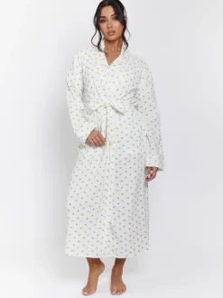 Loungeable Lemon Print 100% Cotton Waffle Robe