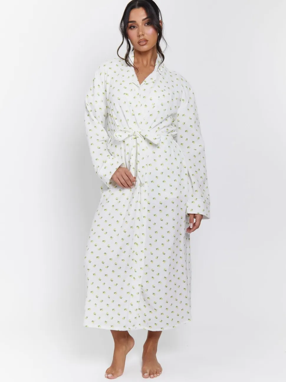 Loungeable Lemon Print 100% Cotton Waffle Robe