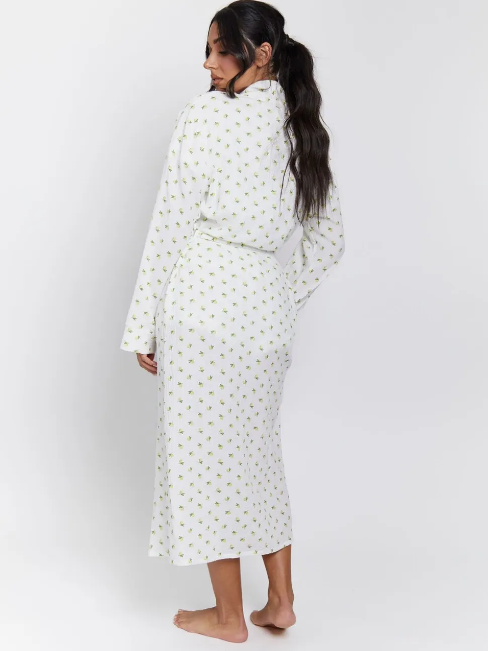 Loungeable Lemon Print 100% Cotton Waffle Robe