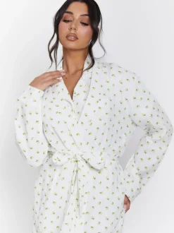 Loungeable Lemon Print 100% Cotton Waffle Robe