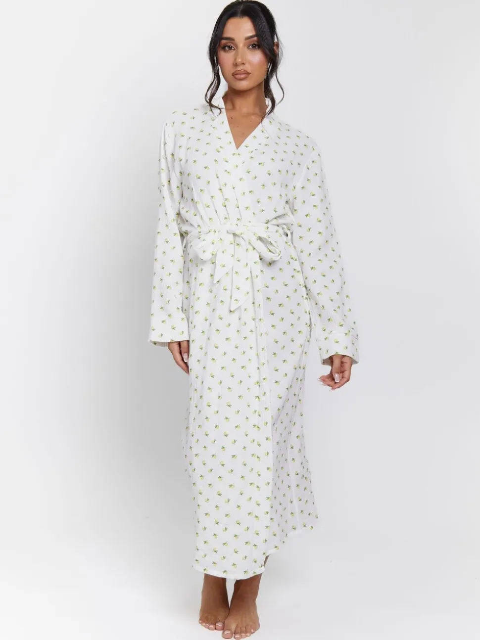 Loungeable Lemon Print 100% Cotton Waffle Robe