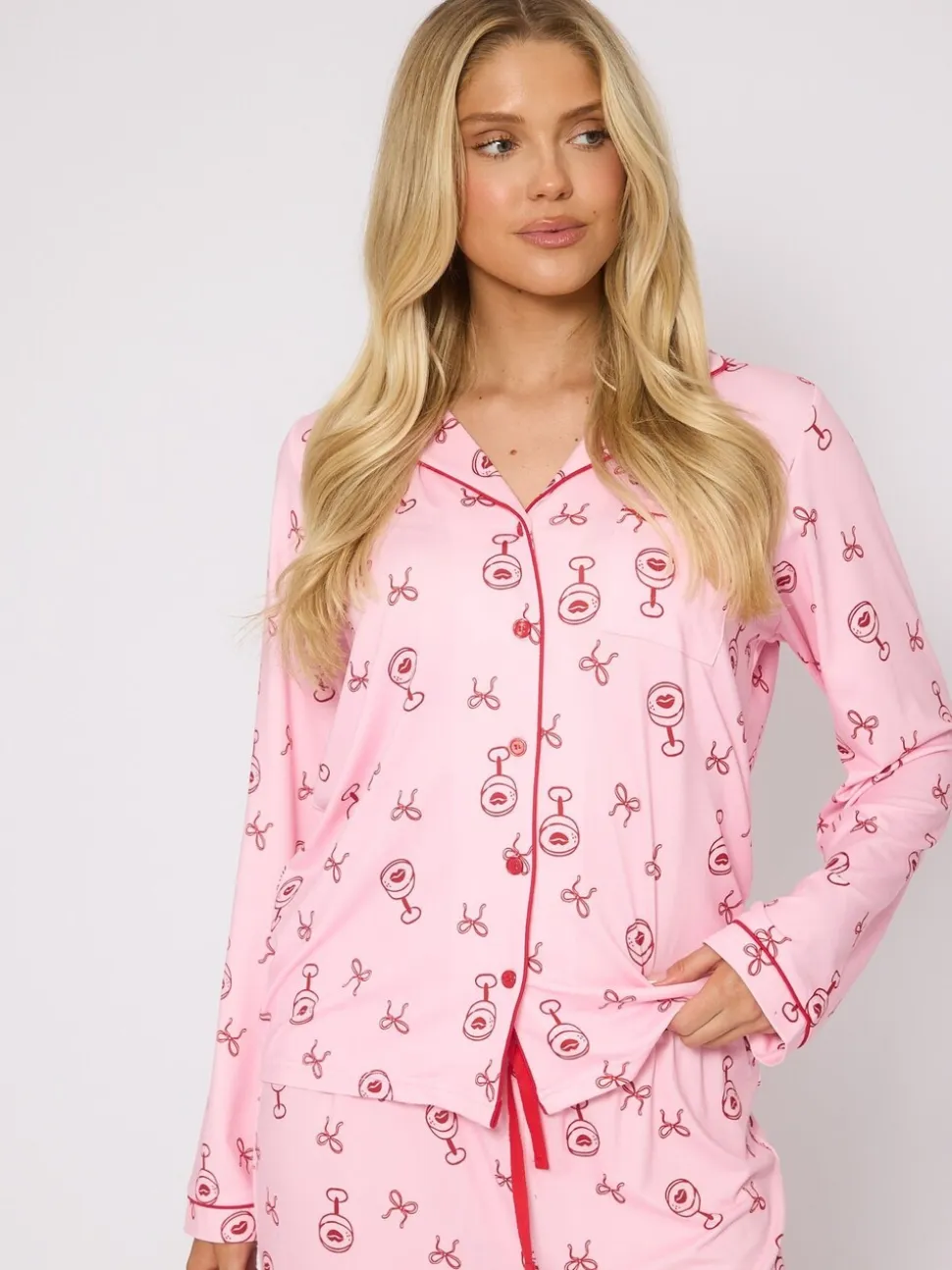 Loungeable Martini Long Sleeve Button Through Pyjamas