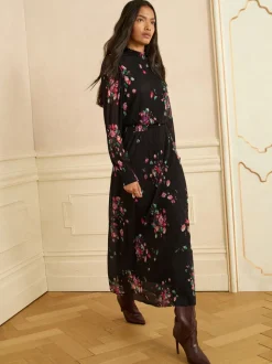 Love & Roses - Hoogsluitende midi-jurk van mesh met plisséplooien