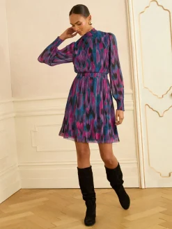 Love & Roses Abstract Print High Neck Mini Dress