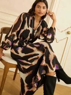 Love & Roses Animal PU Trim Midi Dress