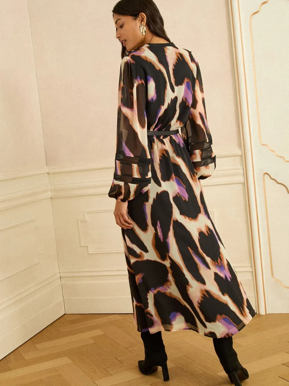 Love & Roses Animal PU Trim Midi Dress