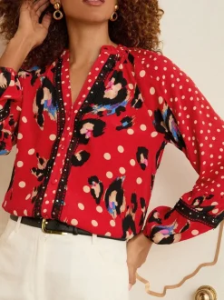 Love & Roses blouse met lange mouwen en inkeping