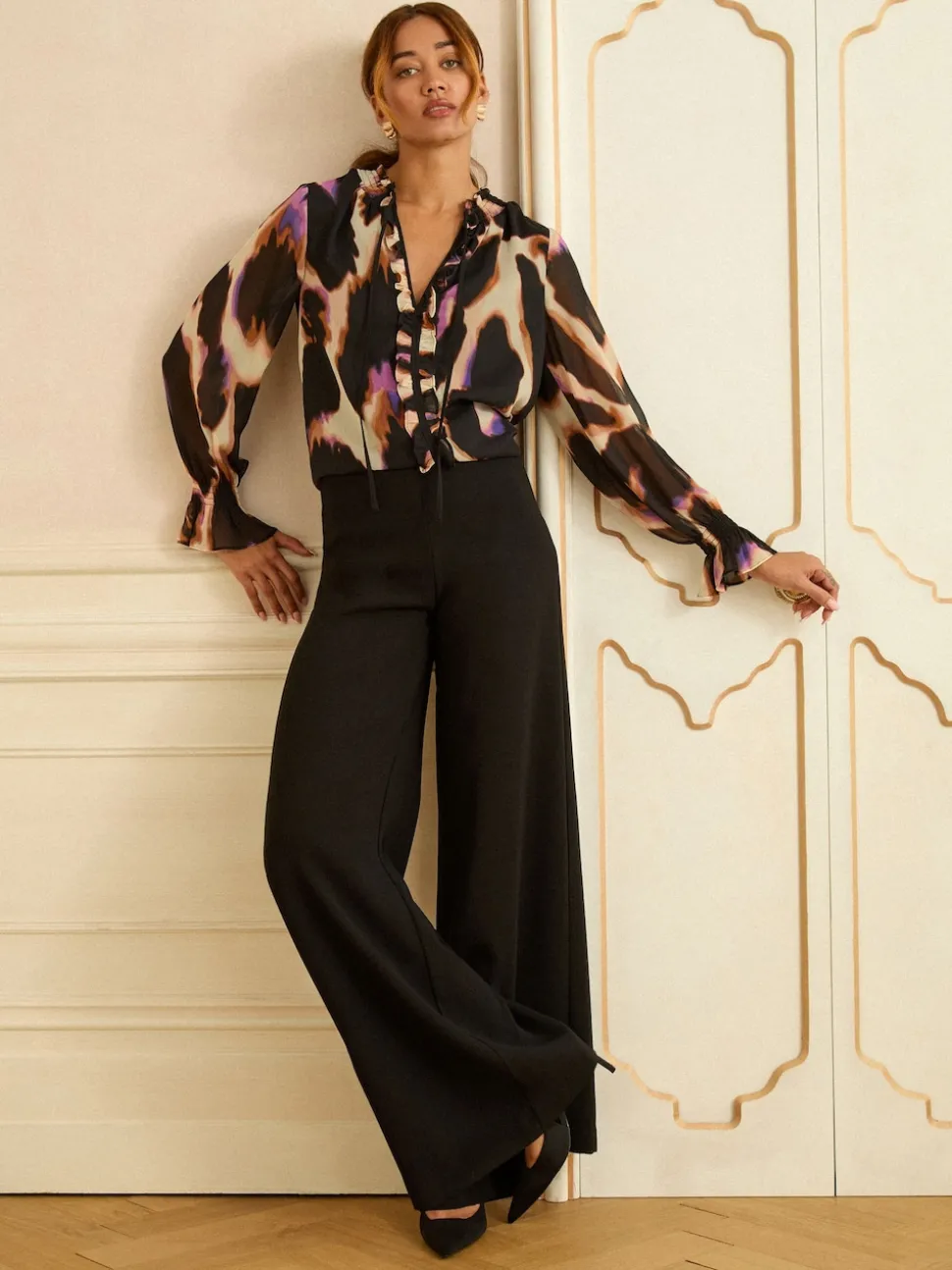 Love & Roses blouse met lange mouwen en inkeping