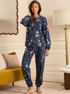 Love & Roses Christmas Long Sleeve Foil Detail Loungewear Top
