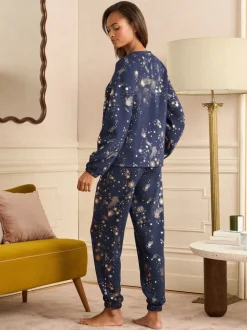 Love & Roses Christmas Long Sleeve Foil Detail Loungewear Top