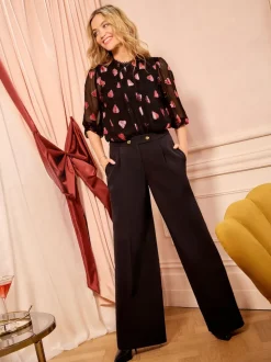 Love & Roses Crew Neck Long Sleeve Jacquared Blouse
