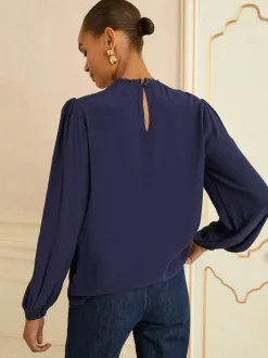 Love & Roses Embroidered Crew Neck Long Sleeve Blouse