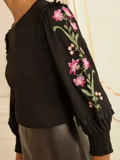 Love & Roses Embroidered Detail Jersey Top