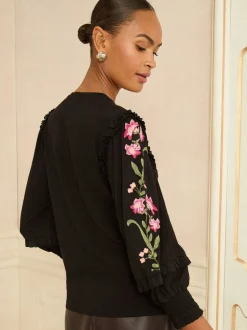 Love & Roses Embroidered Detail Jersey Top