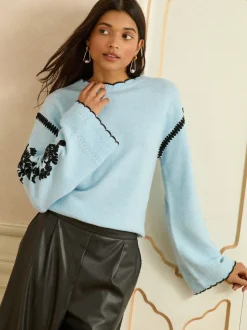 Love & Roses Embroidered Sleeve Knit Jumper