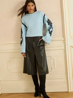 Love & Roses Embroidered Sleeve Knit Jumper