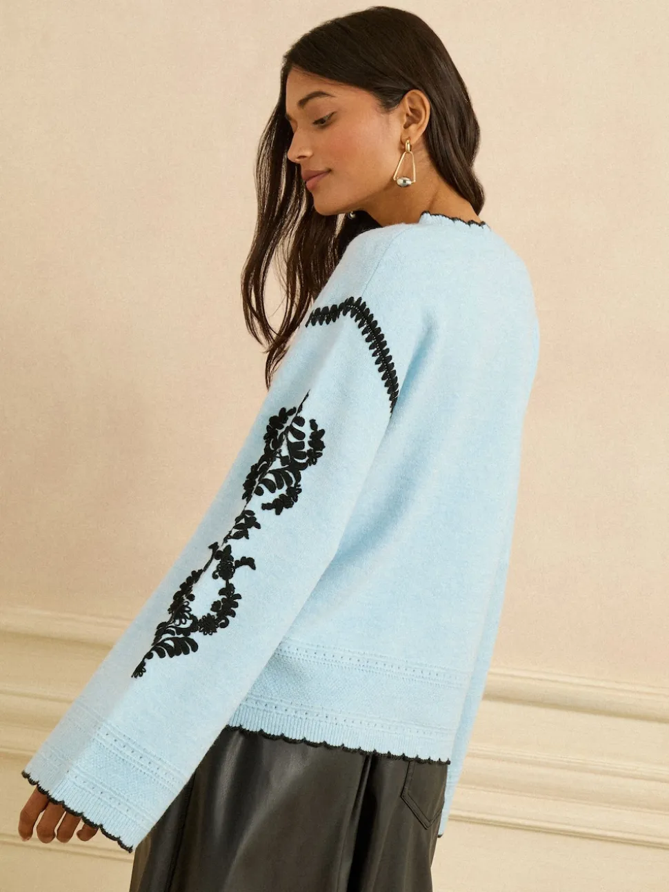 Love & Roses Embroidered Sleeve Knit Jumper
