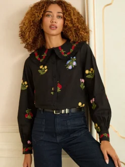 Love & Roses Floral Embroidered Collar Blouse