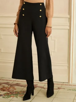 Love & Roses Gold Button Wide Leg Trouser