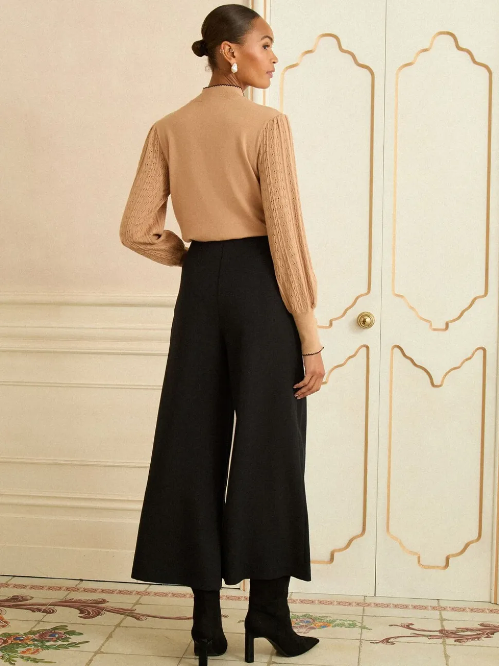 Love & Roses Gold Button Wide Leg Trouser