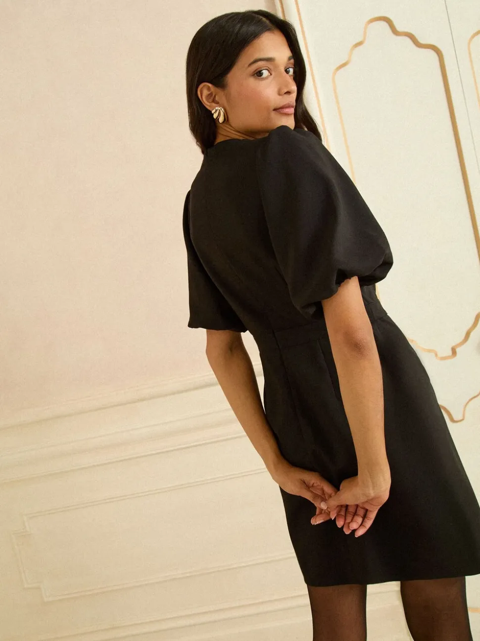 Love & Roses Puff Sleeve Gold Button Mini Dress