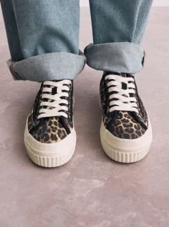 Luipaard - Canvas Chunky Baseballsneakers met Vetersluiting