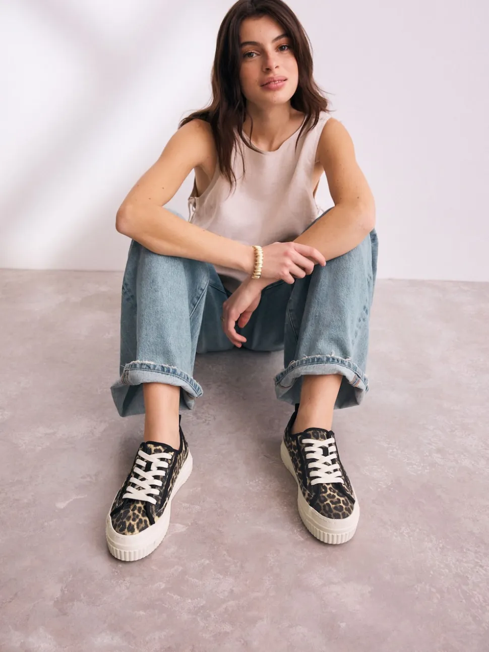 Luipaard - Canvas Chunky Baseballsneakers met Vetersluiting