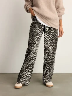 Luipaard - Katoenen jeans met print en wijde pijpen