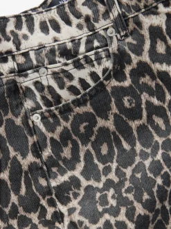 Luipaard - Katoenen jeans met print en wijde pijpen