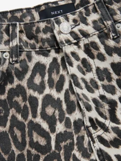 Luipaard - Katoenen jeans met print en wijde pijpen