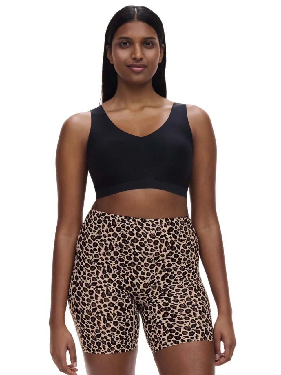 Luipaardprint - Chantelle zachte naadloze stretchshorts tot halverwege de dij met hoge taille en één maat