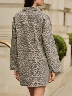 Luipaardprint - Mini Long Sleeve Utility Denim Dress