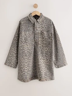 Luipaardprint - Mini Long Sleeve Utility Denim Dress