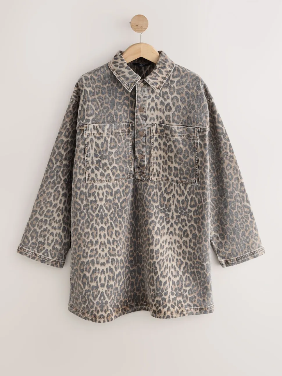 Luipaardprint - Mini Long Sleeve Utility Denim Dress