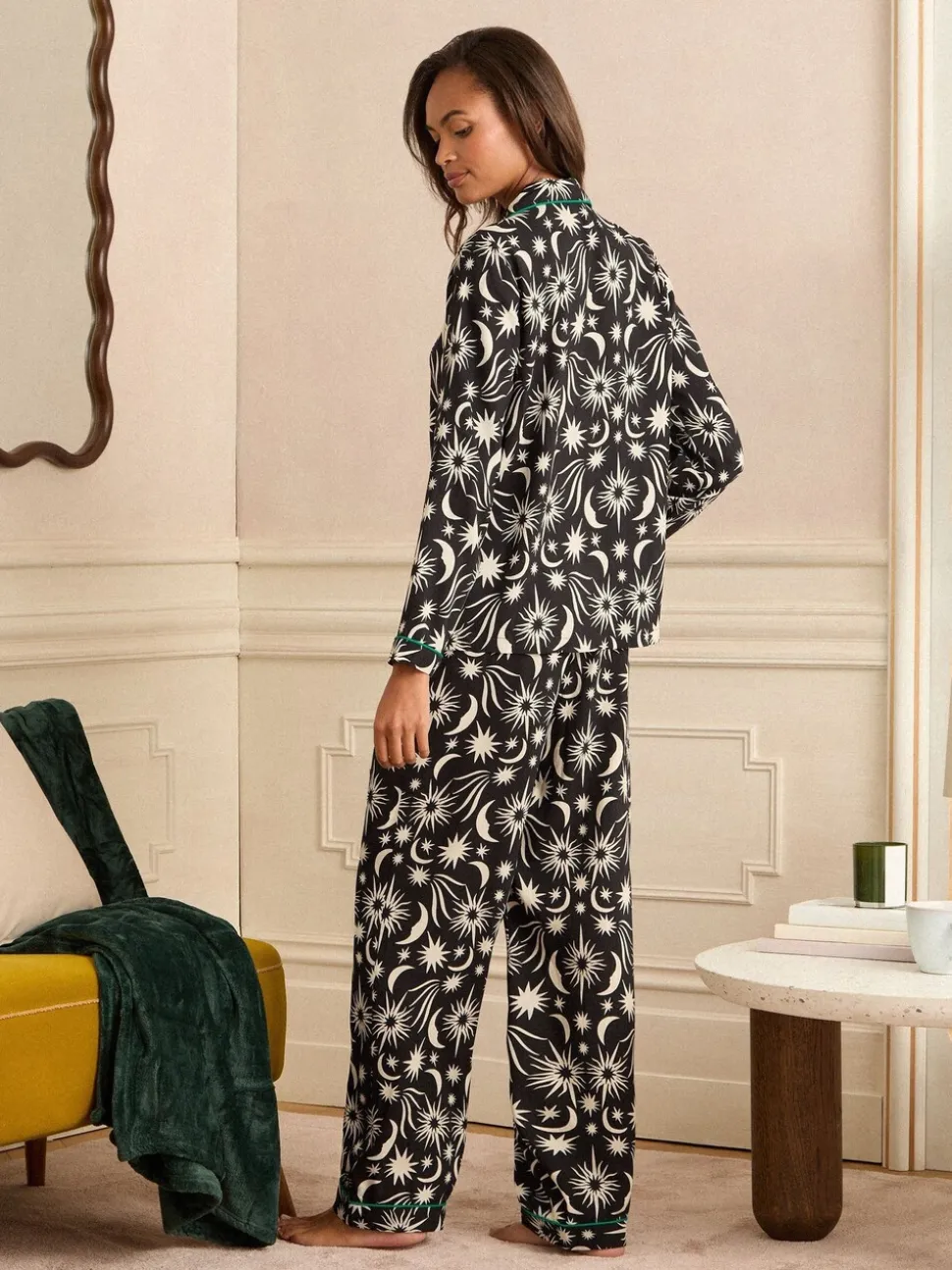 Maan Print Zwart/Wit - Love & Roses Button Down Pyjamas Set