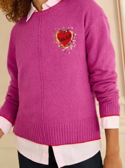 Magenta Rood Love Hart met lovertjes - Love & Roses warme gebreide trui