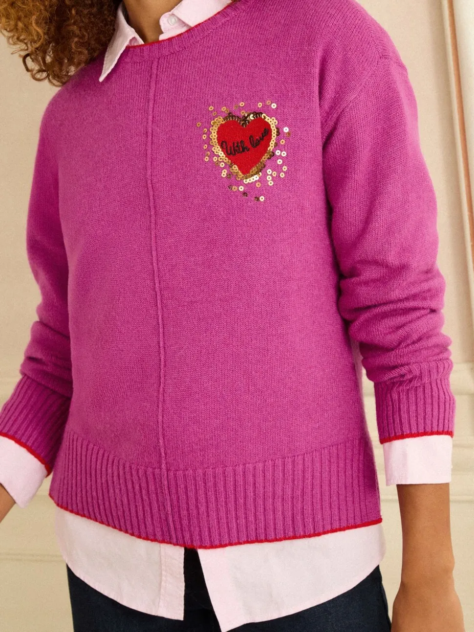 Magenta Rood Love Hart met lovertjes - Love & Roses warme gebreide trui