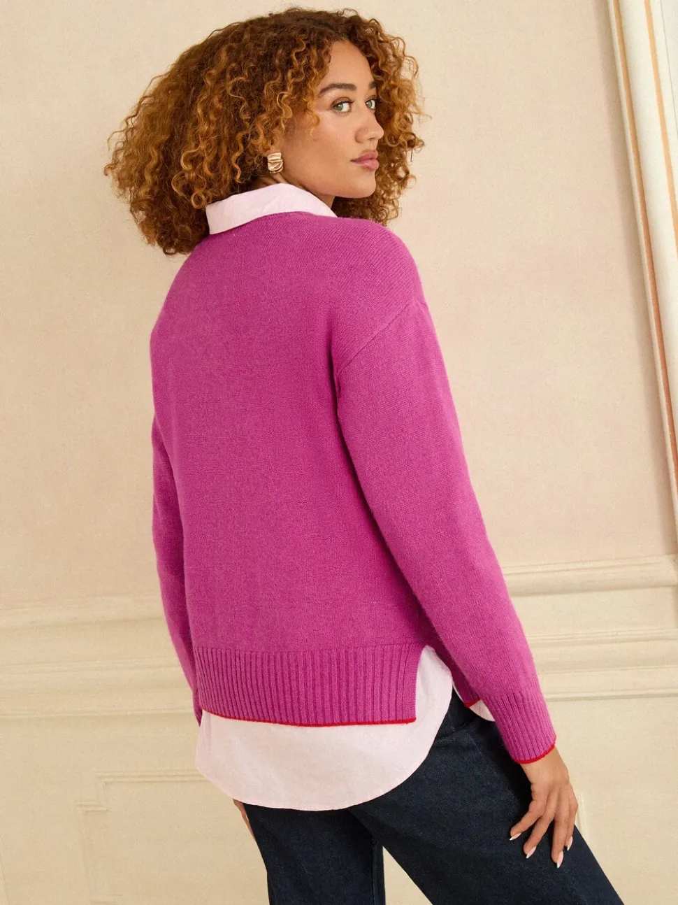 Magenta Rood Love Hart met lovertjes - Love & Roses warme gebreide trui