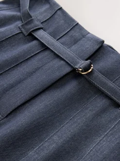 Marineblauw - Belted Denim Look Midi Kilt