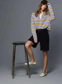 Marineblauw - Bermuda van linnenmix