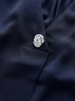 Marineblauw - Blouse met V-hals en korte mouwen