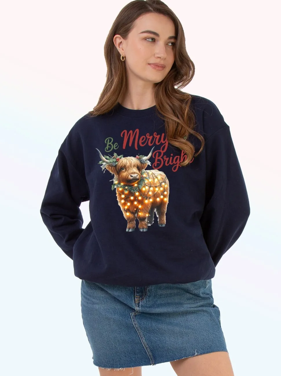 Marineblauw - Brands In Christmas Highland Cow Bright Sweatshirt