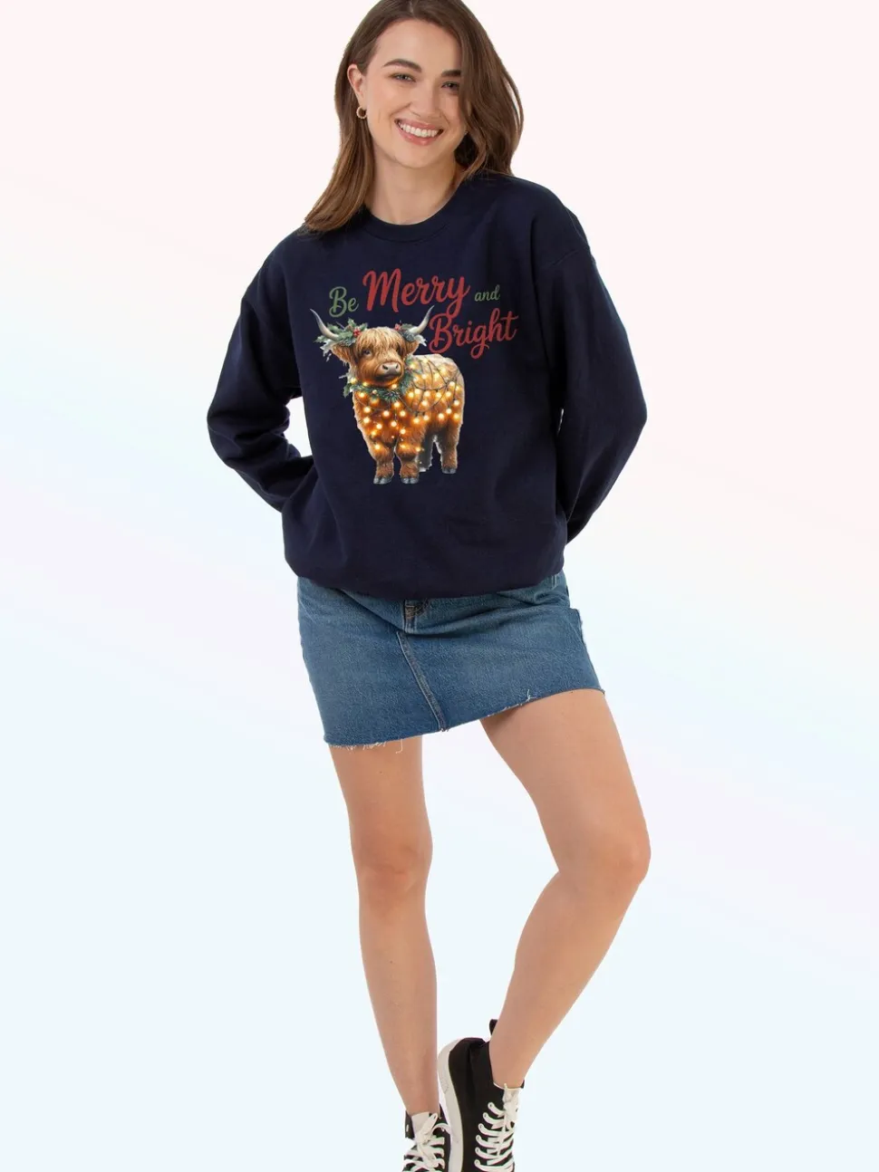 Marineblauw - Brands In Christmas Highland Cow Bright Sweatshirt