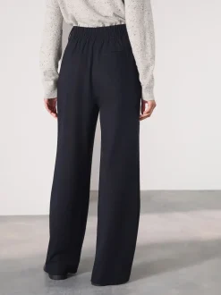 Marineblauw - Elastic Back Wide Leg Trousers With Wool