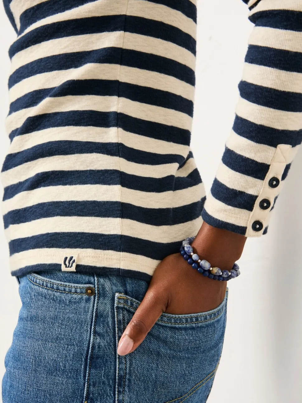 Marineblauw - FatFace Stripe Long Sleeve Top