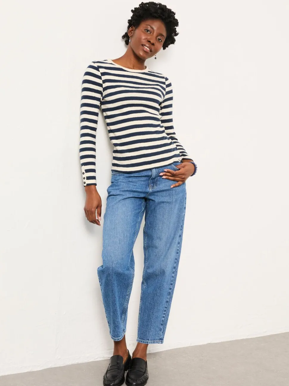 Marineblauw - FatFace Stripe Long Sleeve Top