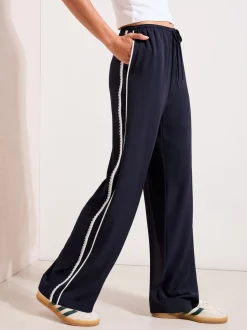 Marineblauw - Friends Like These Crochet Trim Wide Leg Trousers